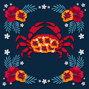 Flower Crab. Blue ocean in editorial illustration by marti menta